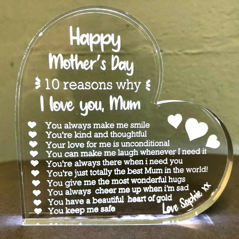 

Love You Forever Mum Mother's Day Gift Heart Shape Transparent Pink Arcylic Board Desktop Stand Home Decorations Для Дома
