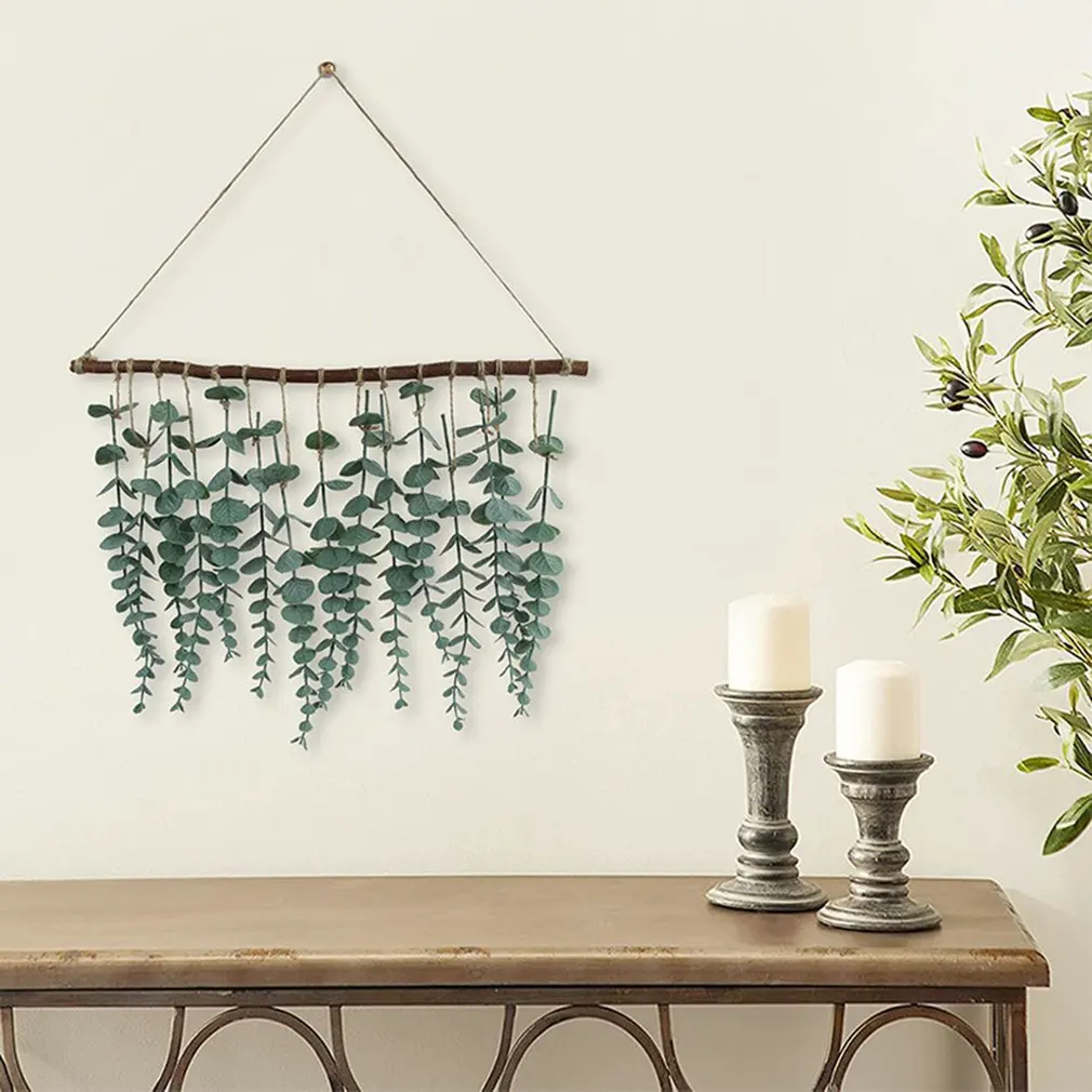 

Cilected Artificial Eucalyptus With Wooden Hanging Wall Décor Stick Farmhouse Boho for Wedding Banquet Home Garden Decoration