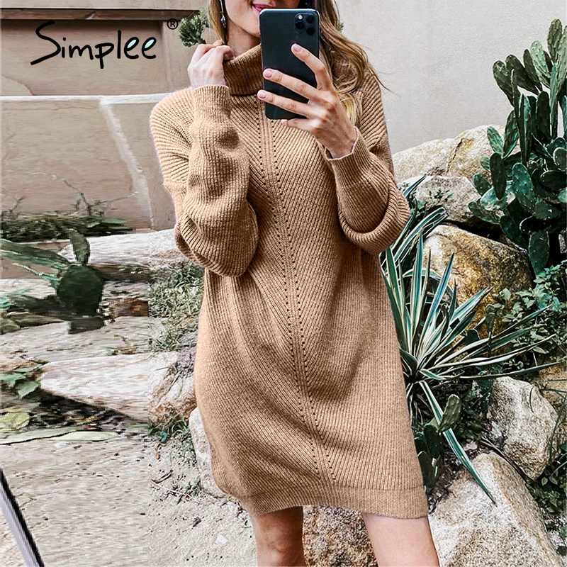 Simplee повседневное женское трикотажное платье осень-зима с воротником-черепашкой