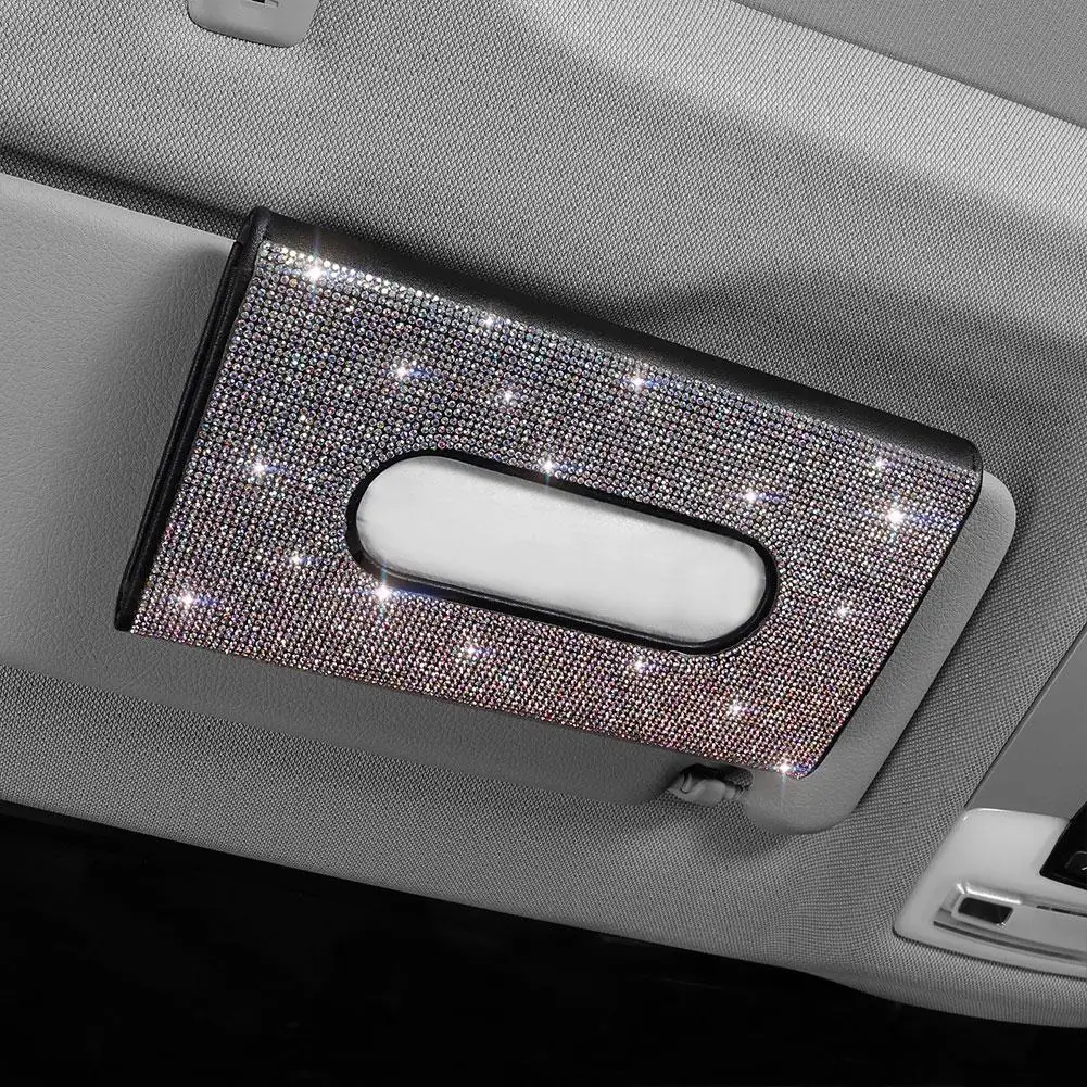 Car Sun Visor Tissue Box Holder Bling Crystals Cover Case Clip PU Backseat Mask Paper Accessories | Дом и сад