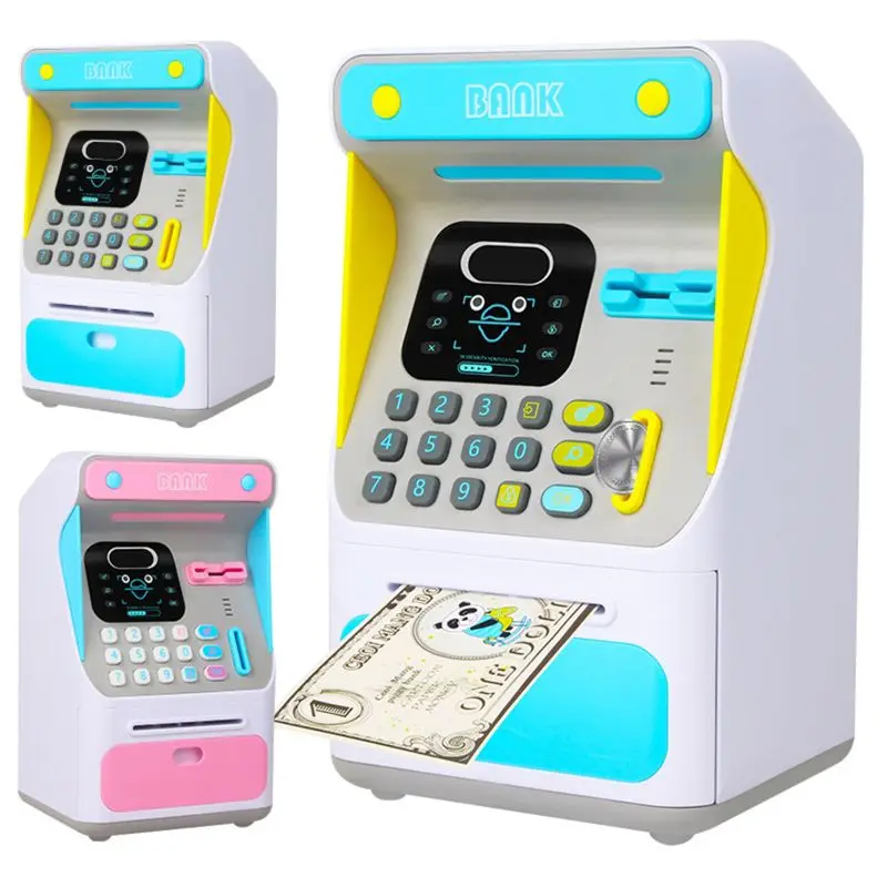 

Mini ATM Money Bank with Electronic Lock Face Recognition Auto Scroll Paper Money & Coin For Kids Teens Boys Girls