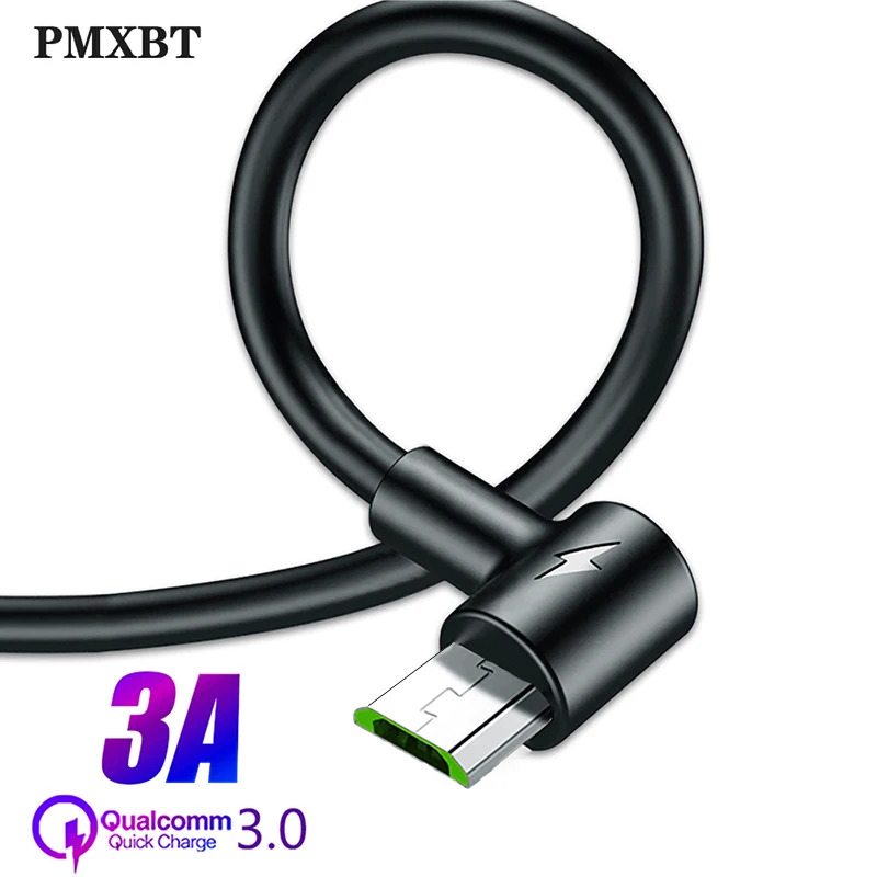 Кабель Micro USB для Xiaomi Note 5 Pro 3A провод с углом 90 градусов быстрой зарядки и