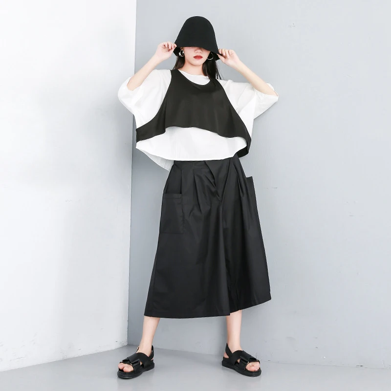 Женский офисный комплект из 2 предметов блузка футболка жилет свободные широкие