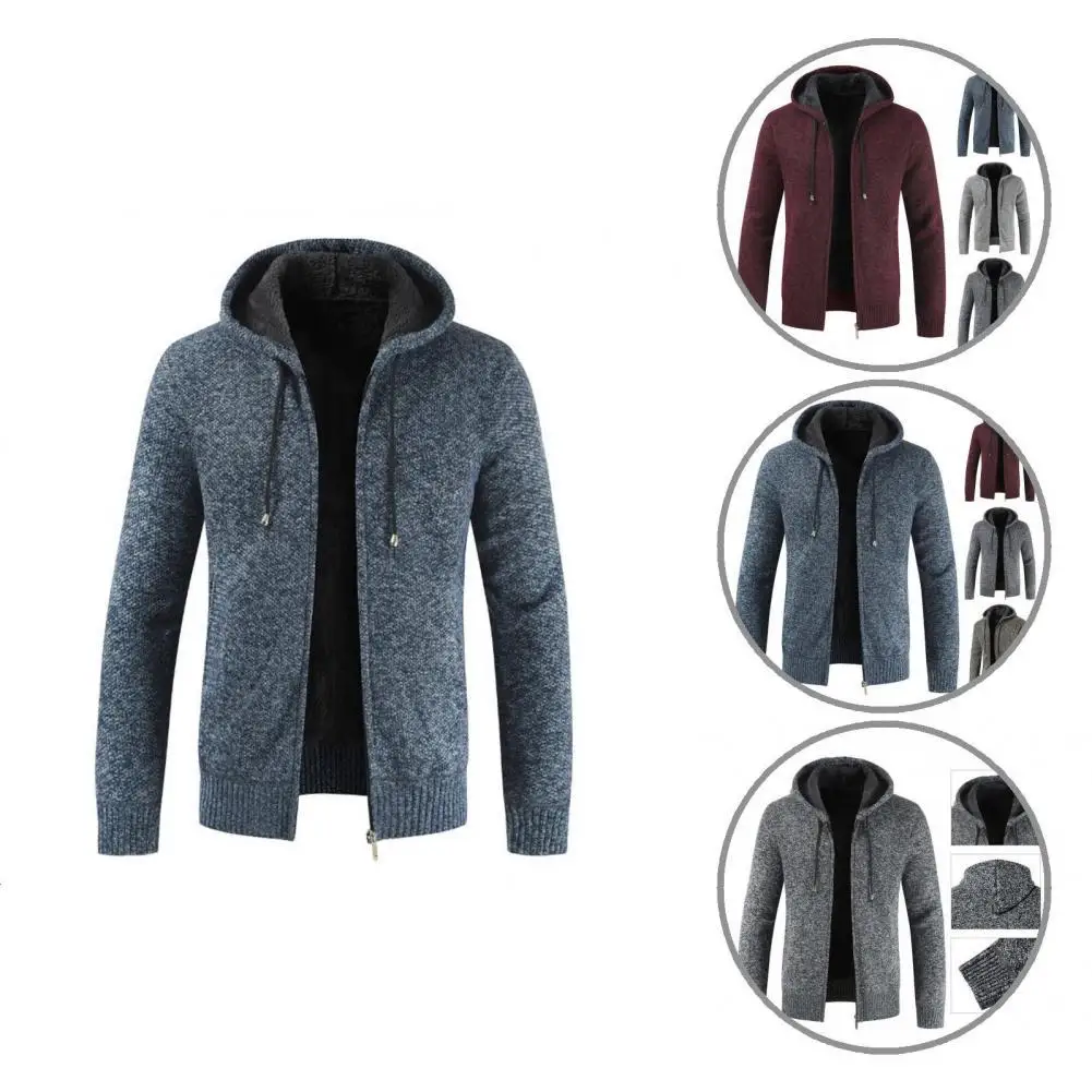 

Simple Knitted Cardigan Ribbed Hem Casual Sweater Coat Hooded Warm Male Cardigan Sweater