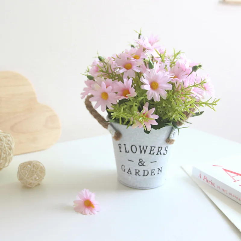 

artificial flower small daisy Decoration Flower DIY Wedding Home Party Christmas Decor Flowers with iron bucket set fake flower