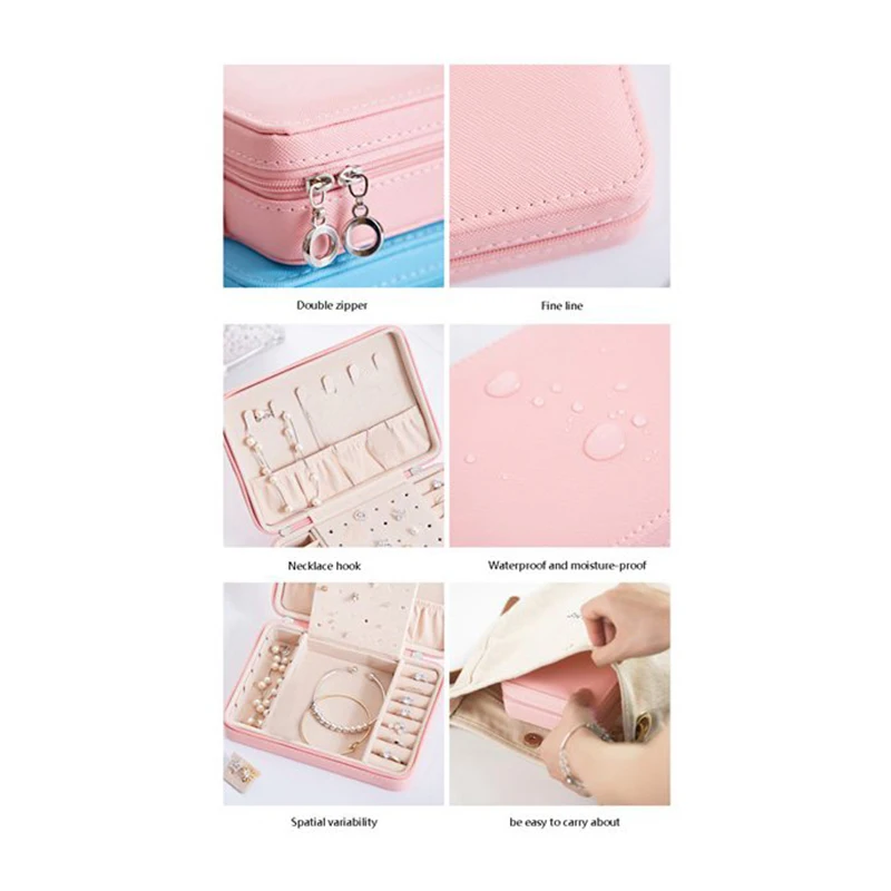 

Multifunctional Portable Pu Jewelry Box Zipper Bracelet Earrings Necklace Rings Storage Case Cabinet for Travel