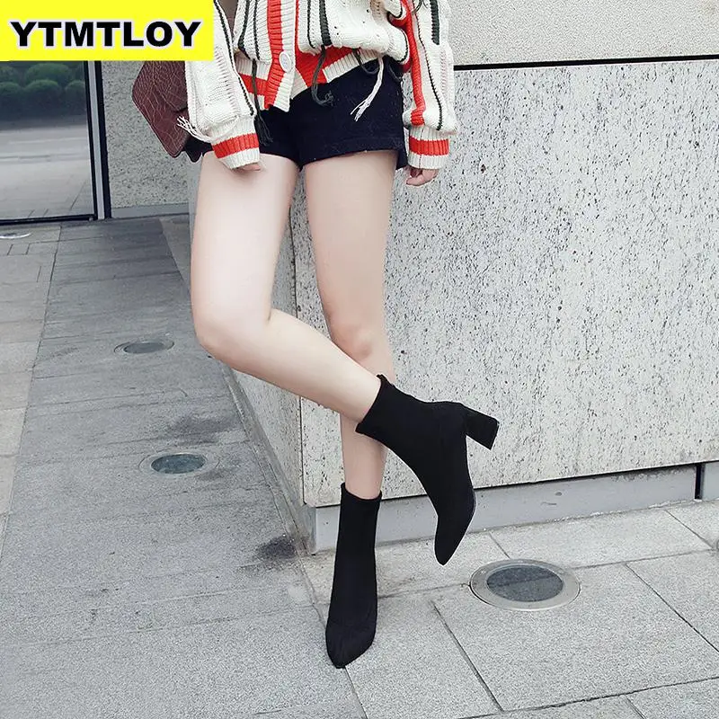 Модные женские ботильоны обувь на толстом каблуке новейшая женская с острым