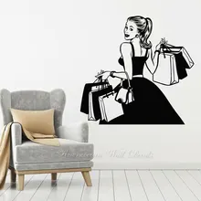 Shopping Girl Fashion Shopaholic Dress Store Wall Stickers Vinyl Interior Decor Clothing Store Shop Window Decals Wallpaper 4803