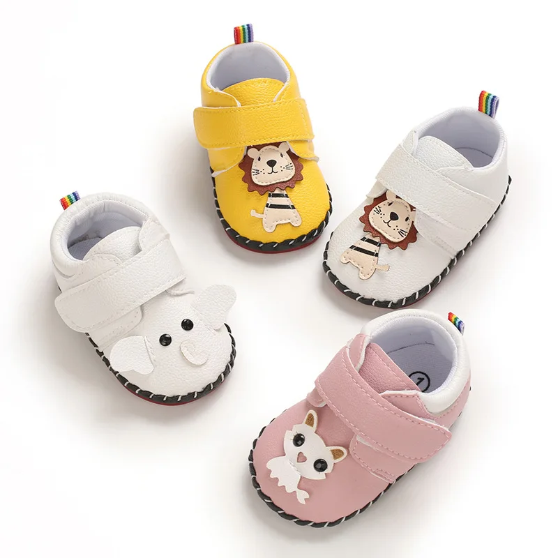 

Newborn Baby Girls Shoes PU leather Buckle First Walkers With Animal cartoon Soft Soled Non-slip Crib Shoes