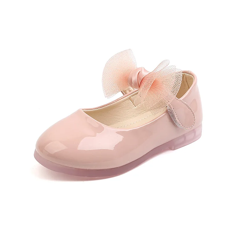 

Children's Korean Fashion Solid Color Bright Leather Shoes Girls Big Bow Patent Leather Princess Shoes Flat Kids Dance Shoes