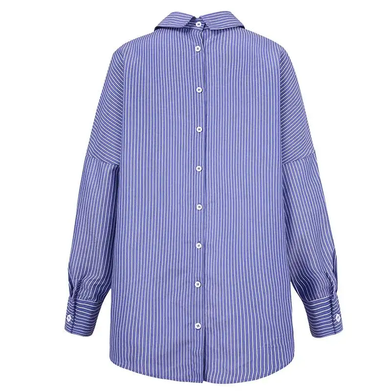 

Stylish Back Button Shirts Women's Irregular Blouses ZANZEA Casual Long Sleeve Blusas Female Lapel Striped Tops Plus Size Tunic