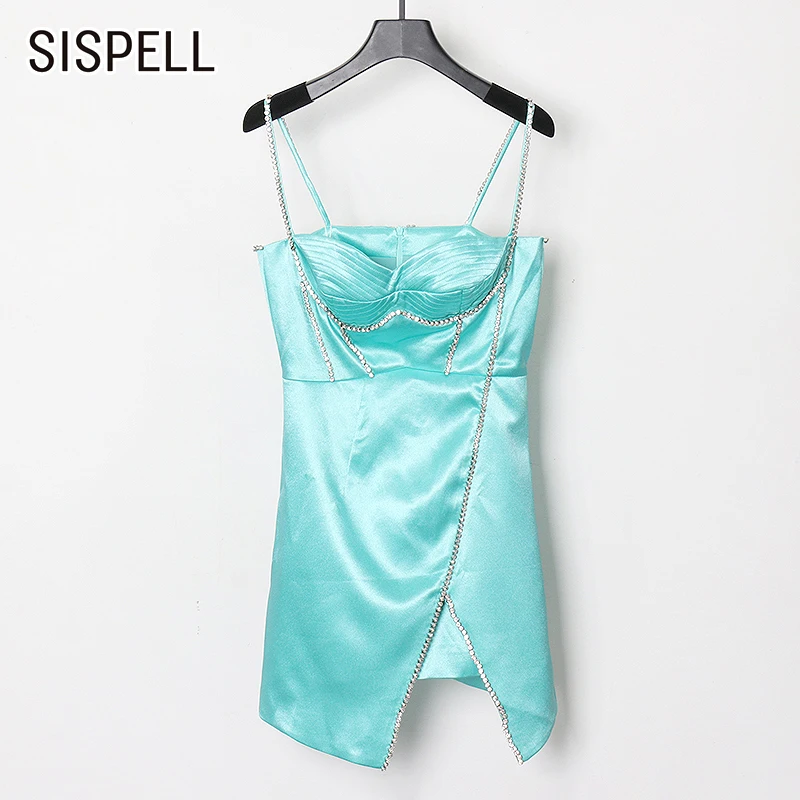 

SISPELL Patchwork Diamond Sling Dresses For Female Square Collar Sleeveless High Waist Slimming Women's Casual Dress New 2021