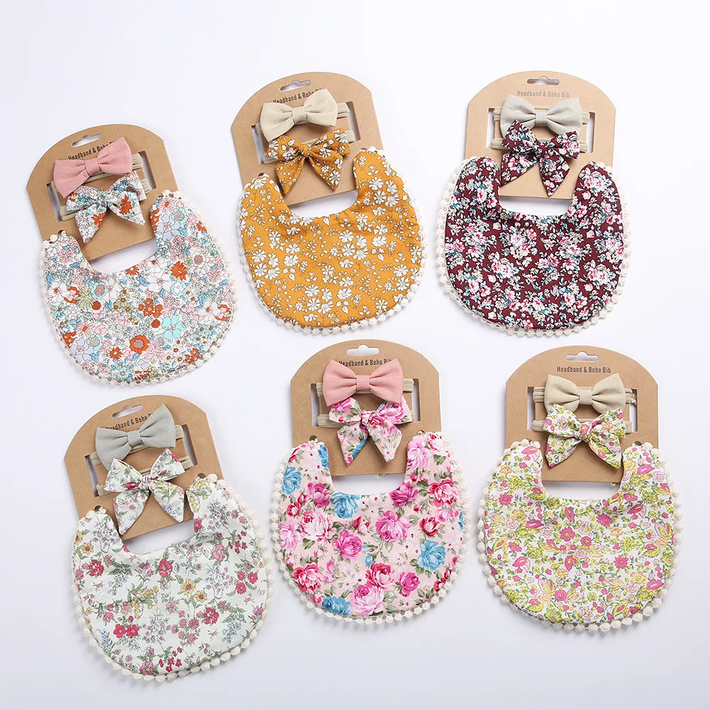 

Printing Flower Headwear Cotton Double Side Bibs Saliva Towel New Born Baby Bandana for Child Toddler Infant Kids Children Gift