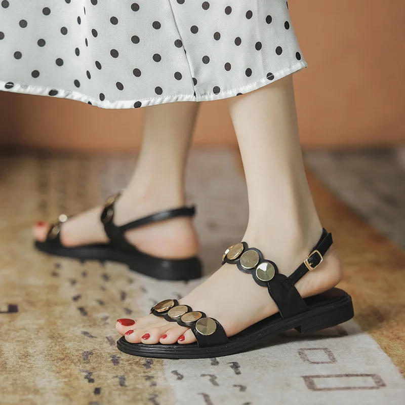 

Female Sandals Buckle Strap Comfort Shoes for Women Soft Open Toe Girls Low 2021 Gladiator Beige Flat Solid Sandy beach Sandals