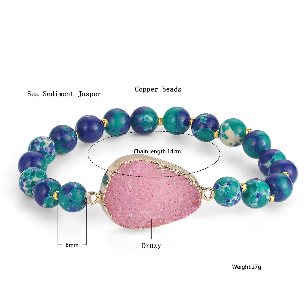 Браслеты ShinyGem Yoga с натуральным камнем 8 мм синий зеленый морской осадочный Jaspers браслеты из бисера золотые браслеты ручной работы для женщин