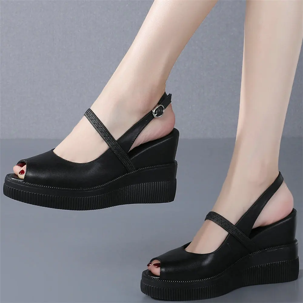 

Back Strap Platform Pumps Women Genuine Leather Wedge High Heel Gladiator Sandals Female Summer Peep Toe Mary Janes Casual Shoes