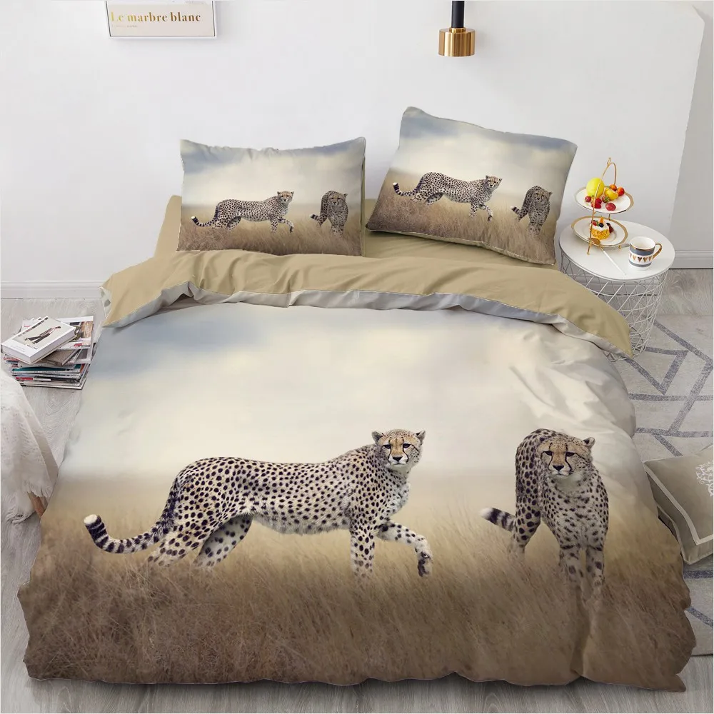 

Animal Comforther Covers Custom Design Gray Quilt Cover Sets Pillow Cases Full King Queen Super King Size 3D Leopard Beddings