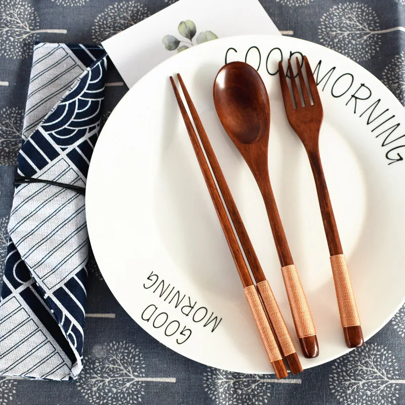 

Natural Wood Spoon Chopsticks And Fork Dinner Set Rice Soup Tableware Grain Handmade Household Tableware Tableware Spoon fork