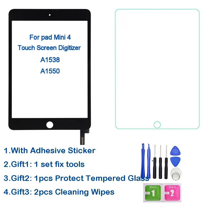 

1pcs For iPad Mini 4 Mini4 4th Gen 7.9" A1538 A1550 Touch Screen Digitizer Front Outer Panel Glass Repair Replacement + Tools