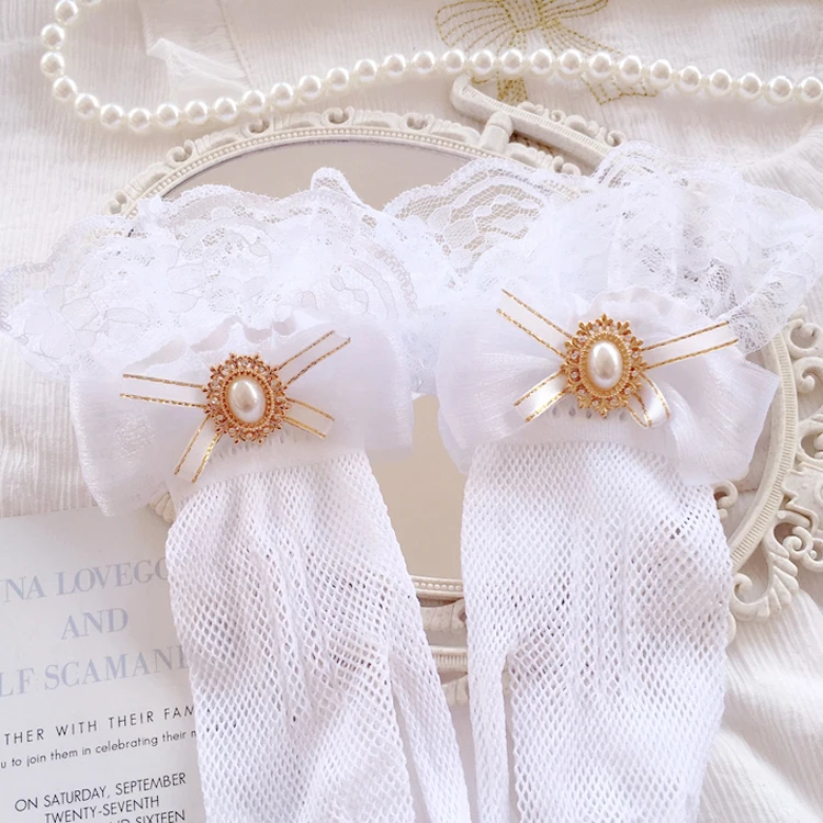 Кружевные перчатки для невесты в стиле &quotЛолита&quot Свадебные с цветами ручной