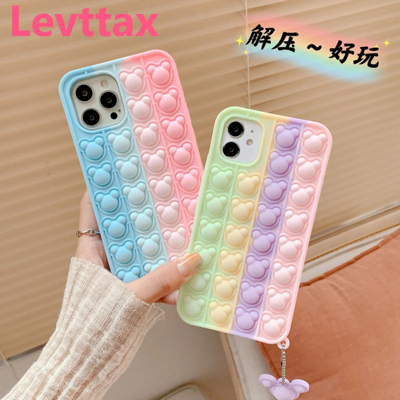 

Push Bubble Toys Silicone Soft Cute Case for 12 13 11 pro max Bear Stress Reliever Cover For iphone XS XR X 8 7 6plus SE2020