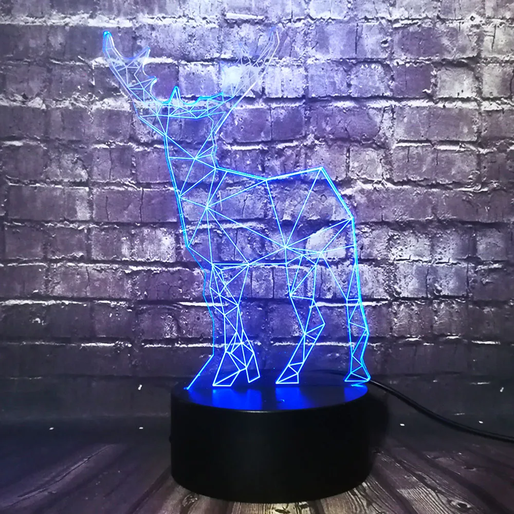 Новинка, ретро украшение в виде животных, олень, 3D USB светодиодный светильник, лось, олень, меняющий цвета, Рождественский романтический подарок, настольная лампа, RGB ночник, лампа