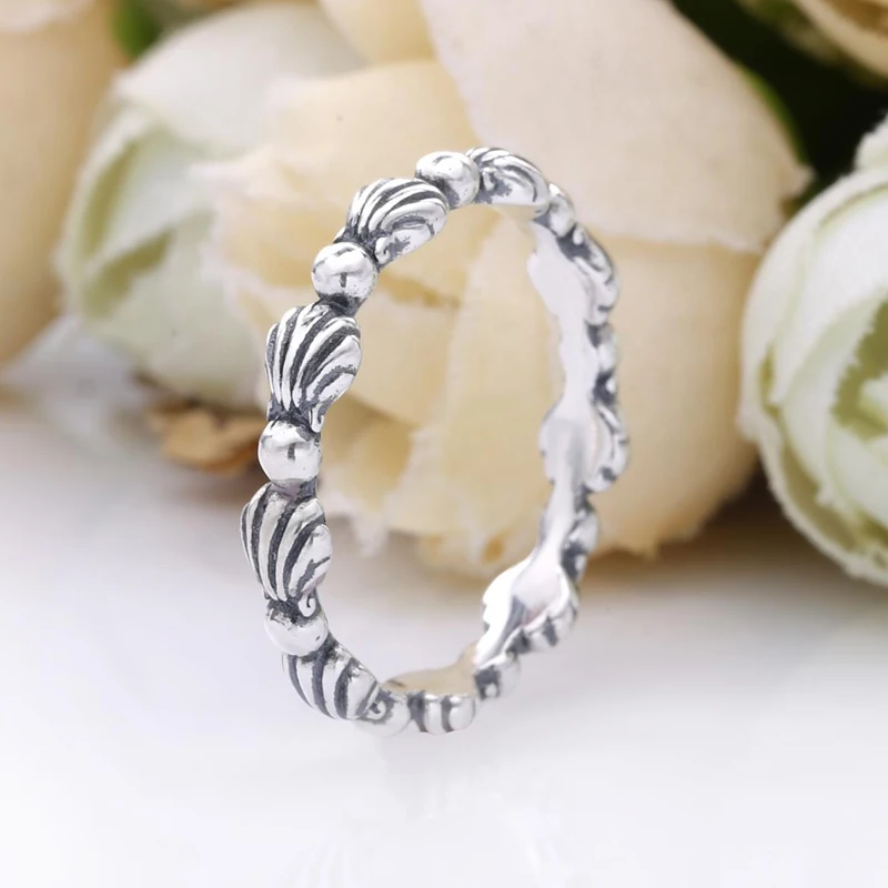 

2020 New Free shipping Authentic 925 Sterling Silver Beaded Seashell Band Ring Sparkling Rings For Women Original DIY Jewelry
