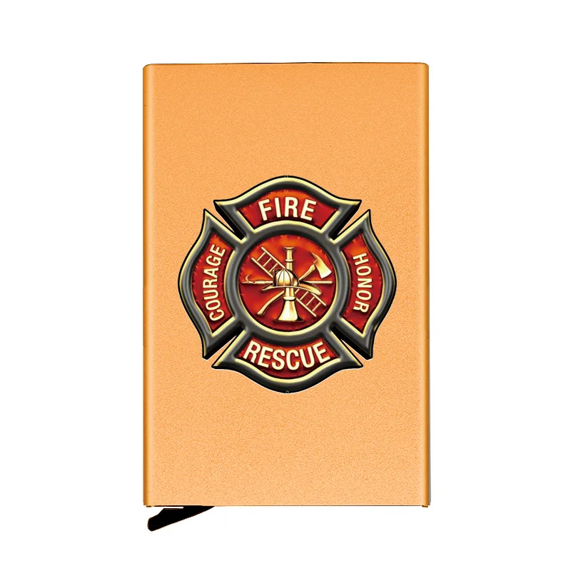 Fashion Fire Rescue Courage Honor Printing Fully Automatic Men Anti Metal Credit Card Holder Wallet Women Aluminum Case Gift | Багаж и