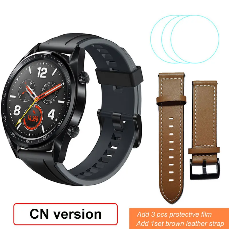 BlackAddBrownStrap Смарт-часы huawei GT, фитнес-трекер, шагомер, 1,39 дюймов, gps, водонепроницаемые, для телефонных звонков, трекер сердечного ритма для Android iOS - Цвет: BlackAddBrownStrap