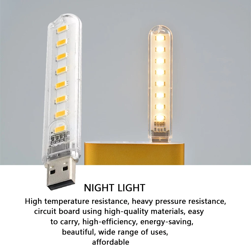 8 Lamps Beads Mini USB Night Light Portable Light 3000K 7000K Transparent USB Illumination Lamp for Computer Laptop Charger