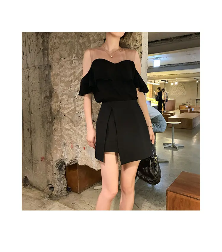 Cyanlee 2020 Summer Women Knitted Pullover Sweater Tops +A Line Draped Solid Skirt Two Piece Sets Female Ruffles Casual Suit |