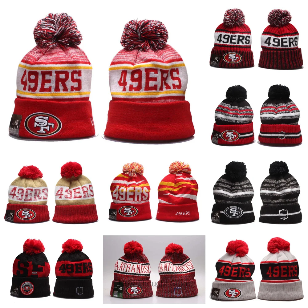 

Embroidery SAN FRANCISCO Knitted Hats Women Men Winter Cap Warm Skiing Beanies Cuffed 49ERS Knit Hat With Pom