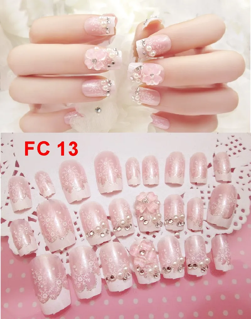 FC 13 24 шт./компл. элегантные накладные ногти черный, белый цвет полоса Цвет микс шикарные короткие накладные ногти для ног с жемчужные стразы квадратные акриловые накладные ногти - Цвет: FC 13
