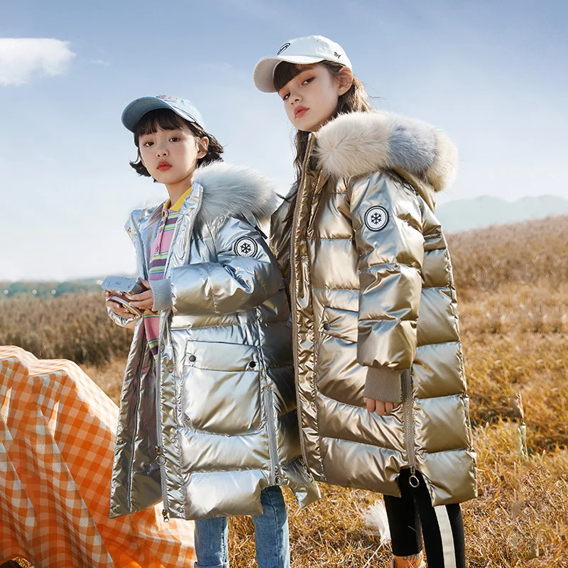 

Girls' new fashion down jacket Golden waterproof down coat Girls thick winter clothes Children's warm jacket natural fur collar