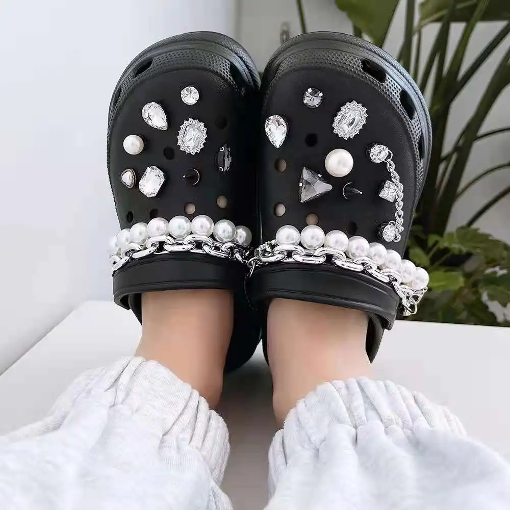 

Элегантные Роскошные Подвески Croc, цепочка Стразы с жемчугом, дизайнерские красивые украшения с заклепками, аксессуары, украшение Croc