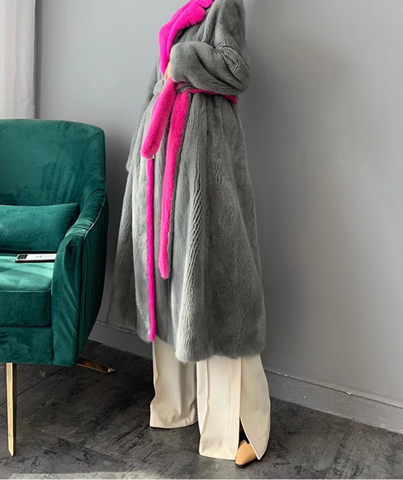 Ftangaiur зимняя импортная норковая шуба с короной, бархатная норковая шуба с отложным воротником, норковая шуба, Женская длинная шуба из натурального меха норки