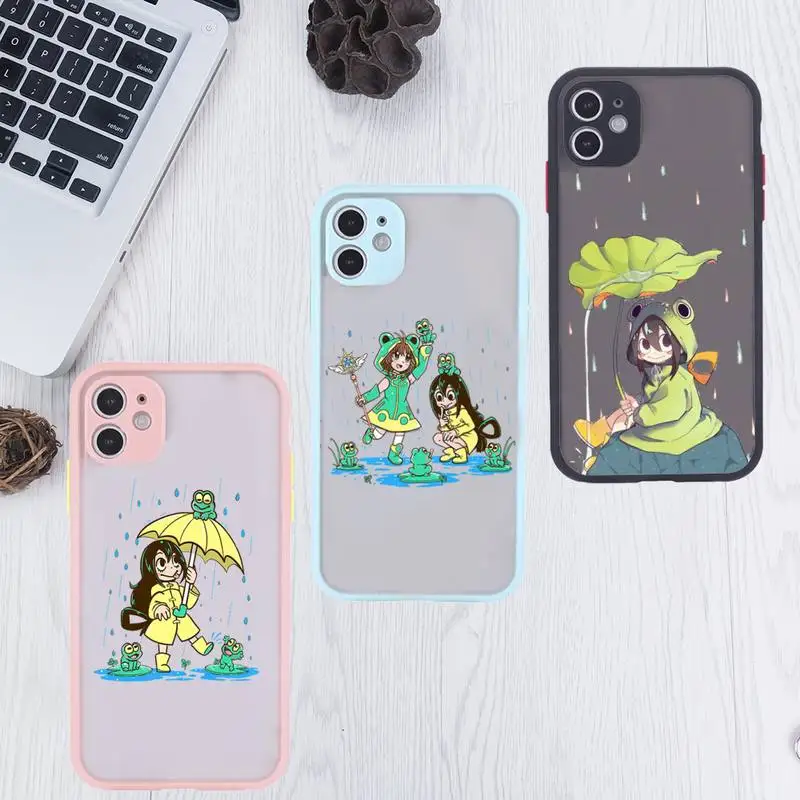 

Asui Tsuyu Boku My Hero Academia Phone Case For iPhone 12 11 Mini Pro XR XS Max 7 8 Plus X Matte transparent Pink Back Cover