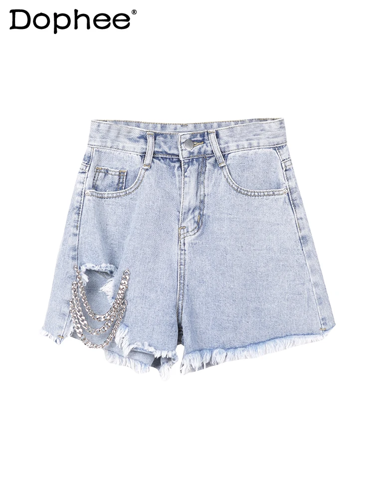 

Женские джинсовые шорты с завышенной талией, летние свободные короткие брюки в корейском ретро-стиле с потертостями и шнурком, лидер продаж...