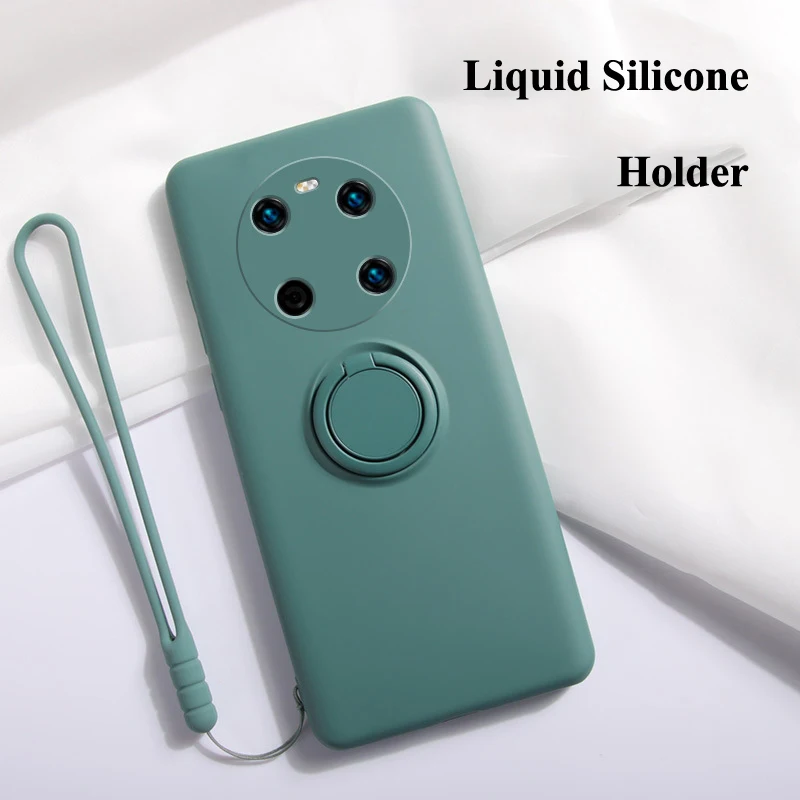 Жидкий силиконовый матовый чехол с кольцом держателем для Huawei P40 Pro Lite P30 Mate 40 30 20