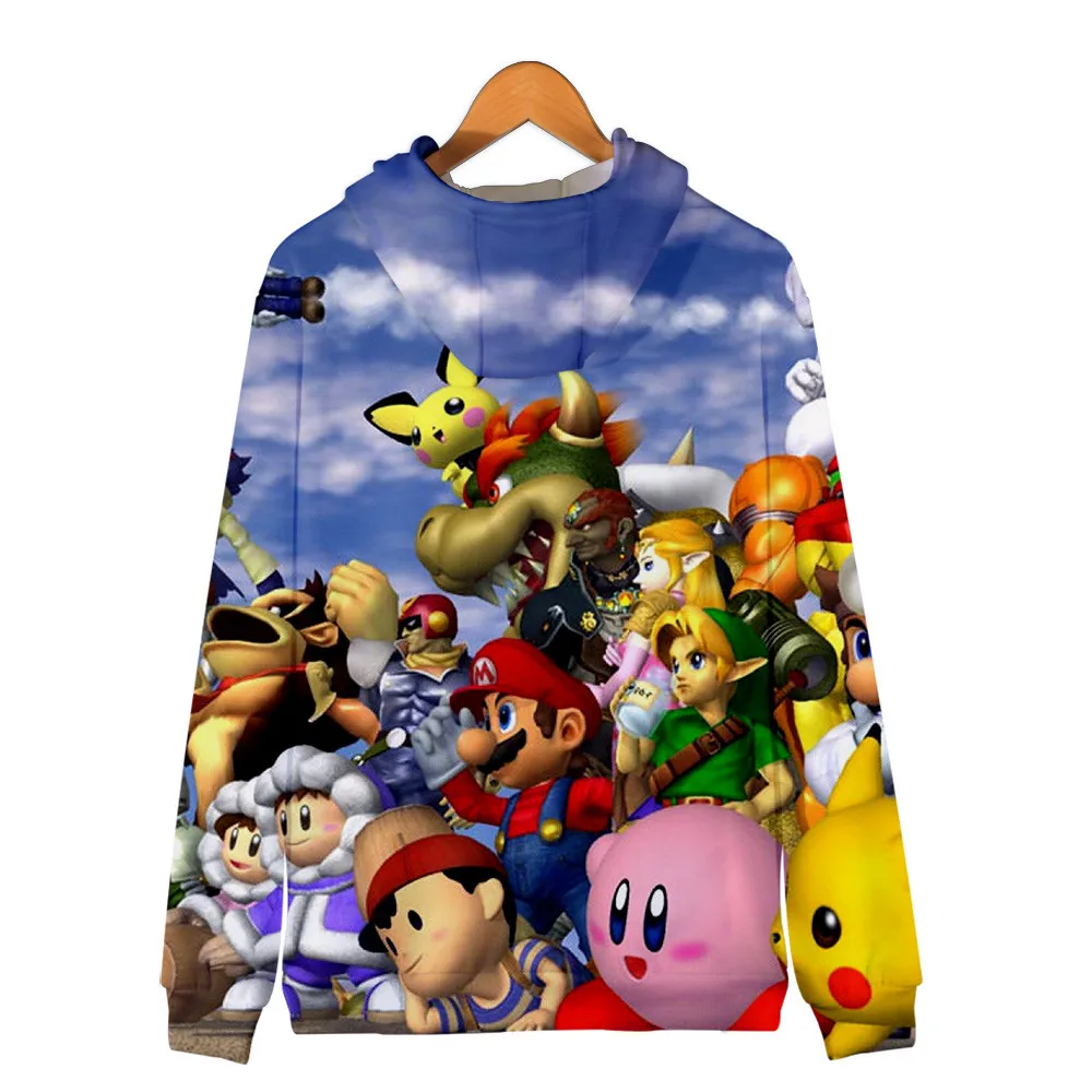 Супер Марио Bros. 3D Толстовка с капюшоном, флисовая толстовка Super Smash Bros, толстовки Harajuku, мужской спортивный костюм, хип-хоп куртка на молнии, пальто, одежда