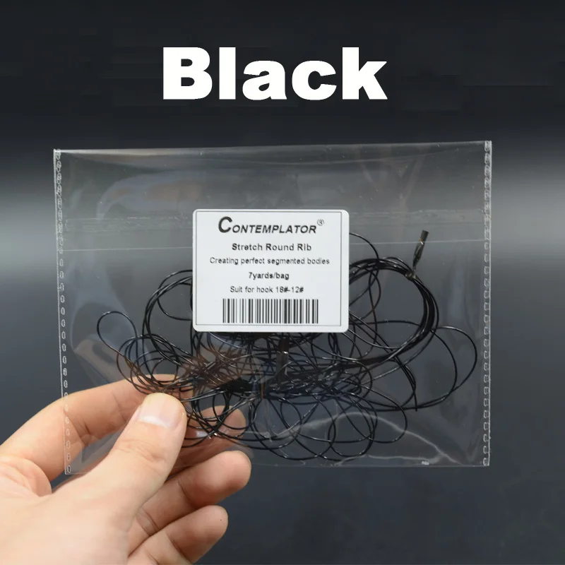 Black 7 ярдов/сумка, 9 цветов, растягивающиеся ребра для завязывания мушек, 0,6 мм, круглые прозрачные личицы, Нимфа, ребристая лента, сегментированные материалы для тела, леска для ловли нахлыстом - Цвет: Black