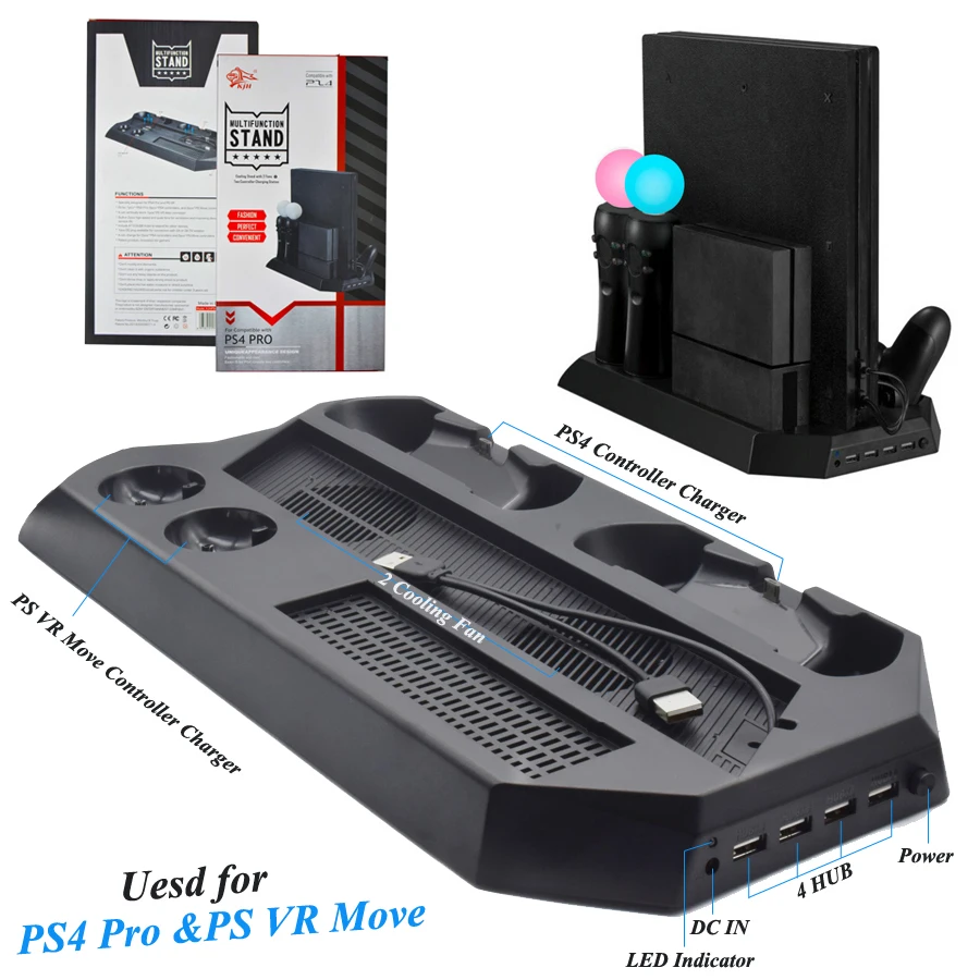 Вертикальная подставка для PS4 Pro PS VR 4 контроллера зарядная док станция 2 кулера