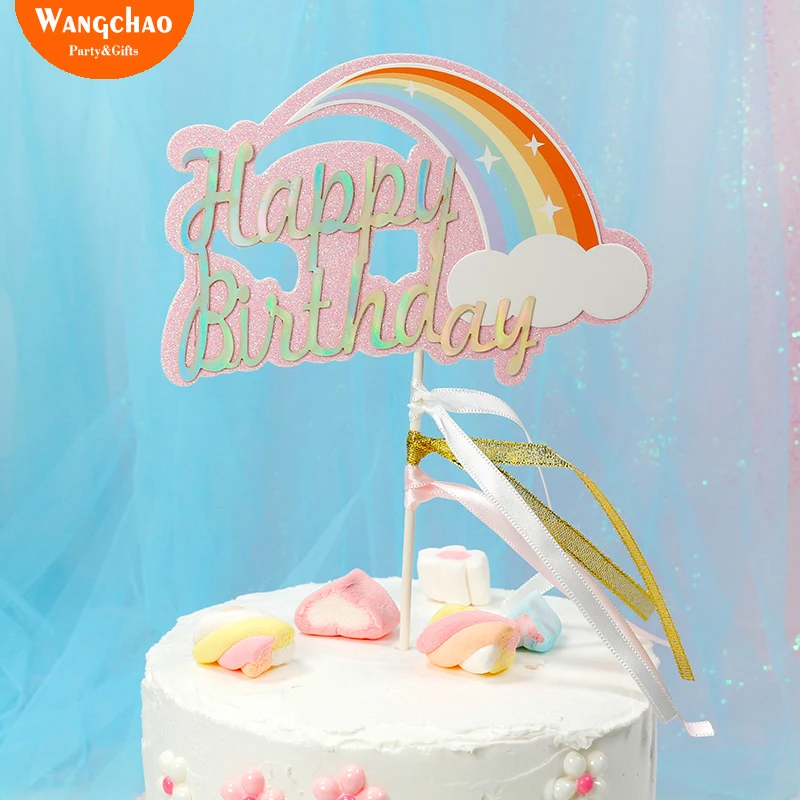 

Rainbow Happy Birthday Cake Topper Pink&Blue Cupcake Topper Gift for Kids Favors Boy&Girl Baby Shower Party Cake Decoration 2018