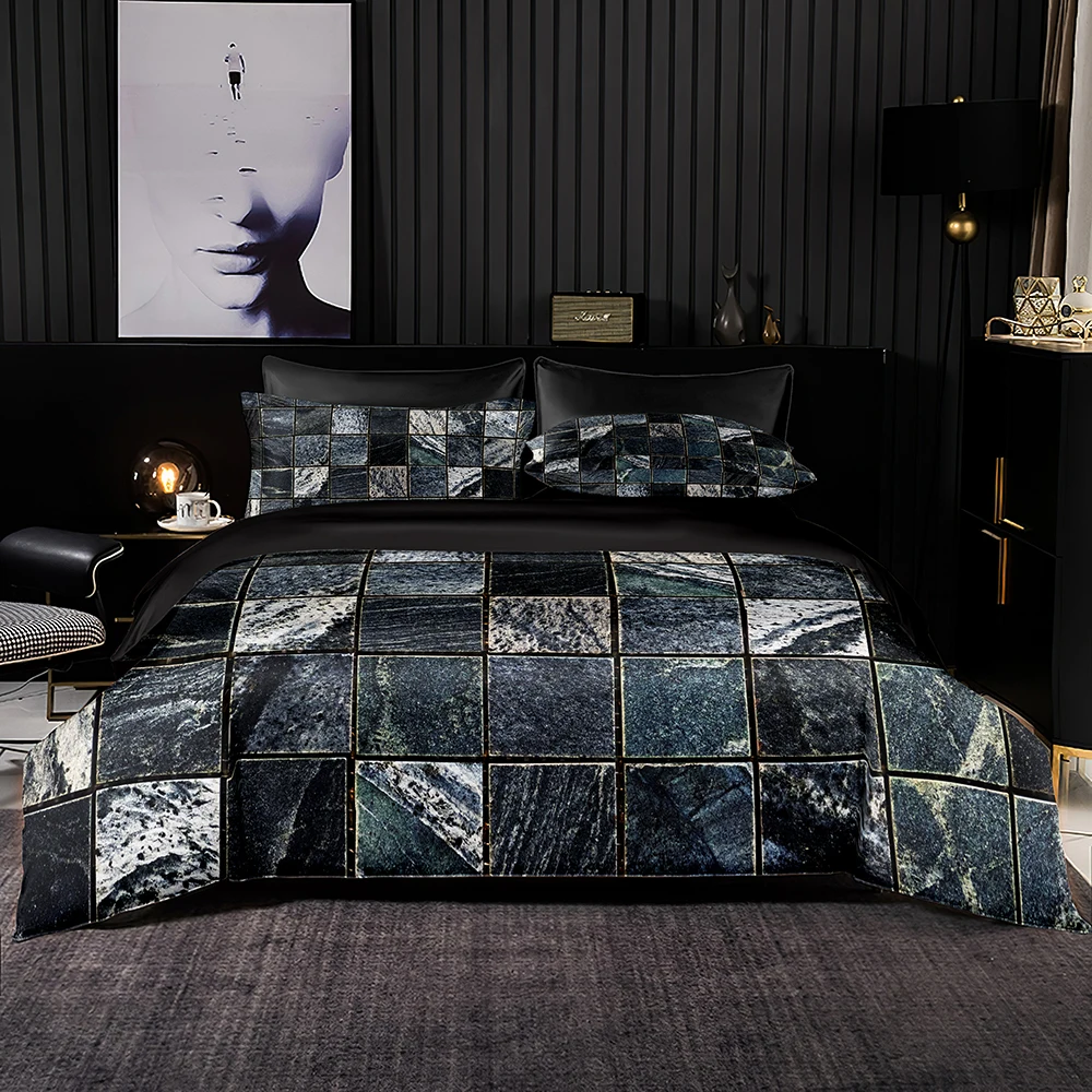 

Marble Lattice Print Duvet Cover Nordic Style Bedding Set 220x240 with Pillowcase Quality Set for King Queen Double Home Textile