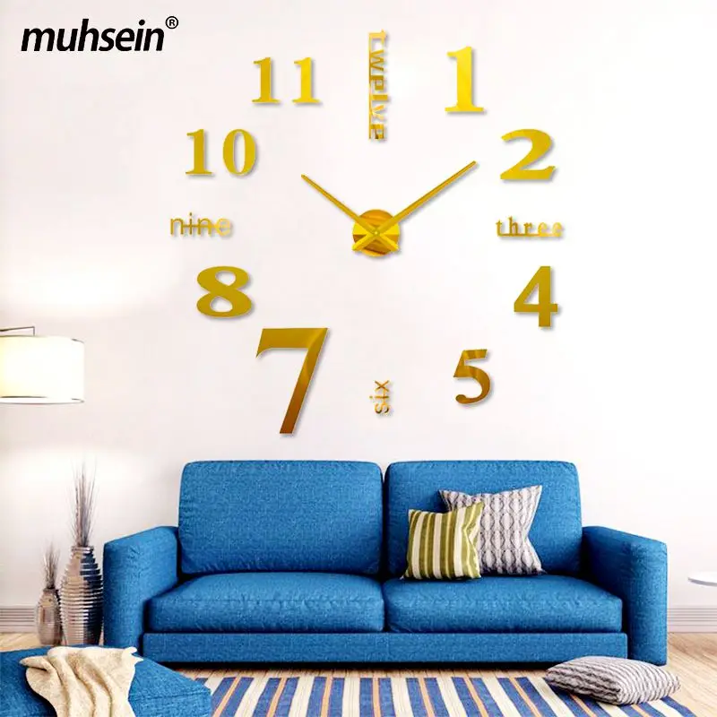 

Muhsein 2021 NewLarge Wall Clock Quartz 3d DIY Large Decorative Clock Kitchen Clocks Acrylic Mirror Sticker Oversize Wall Clocks