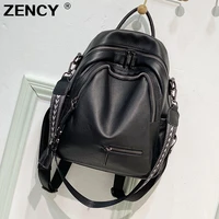 zency black hardware 100 genuine leather shopping womens backpacks first layer cowhide girls ladies school book backpack bags