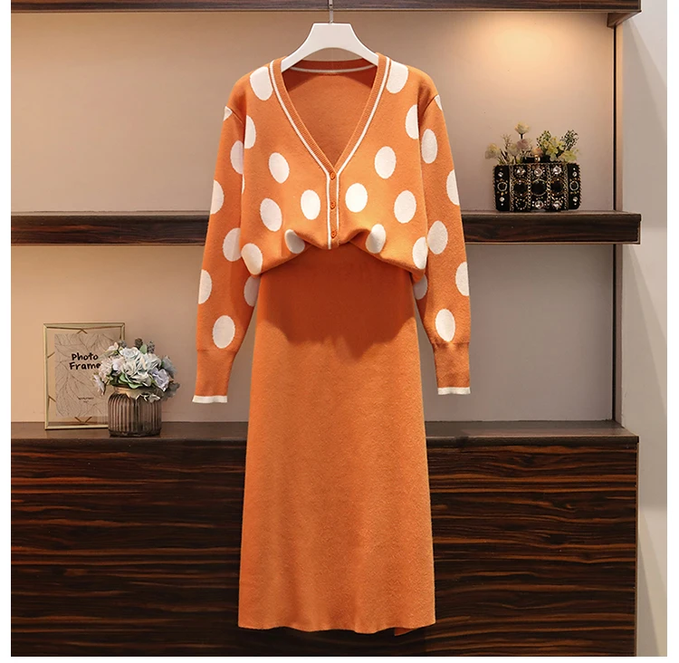 womens clothing New black top and skirt two piece set plus size winter sweater set women knitted suit