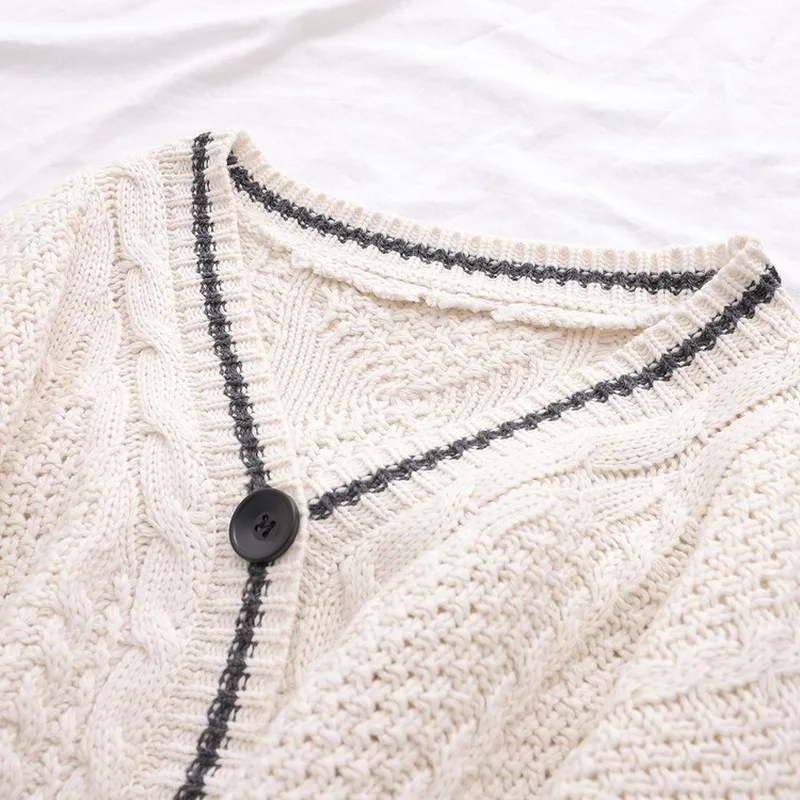 Женский кардиган в стиле преппи с V-образным вырезом свитера осенне-зимние