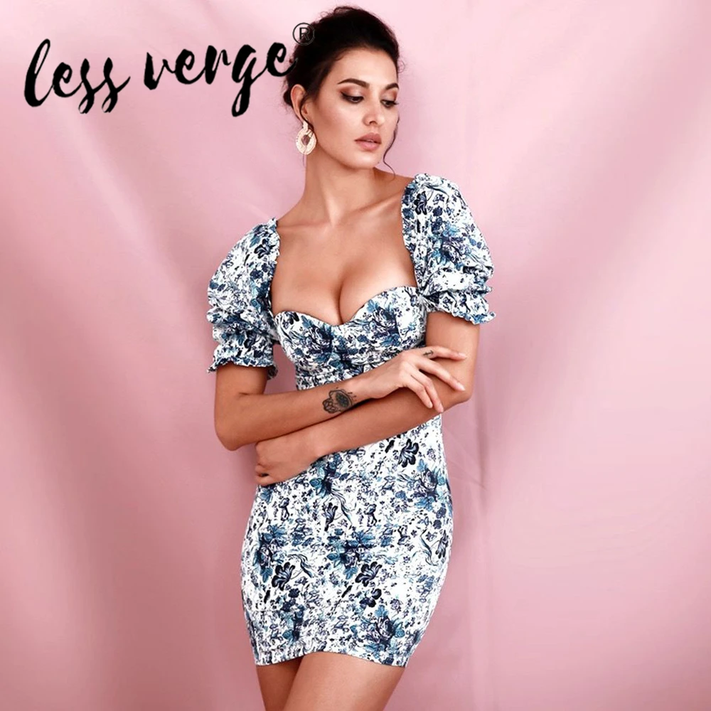 Lessverge новое модное женское платье с цветочным принтом пышными рукавами