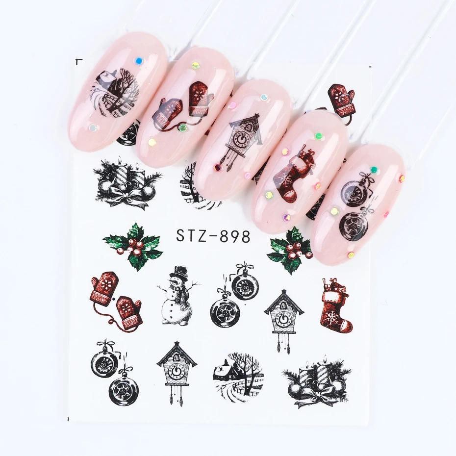 12 шт./компл./комплект наклейки для ногтей в виде оленей и снежинок Зимний